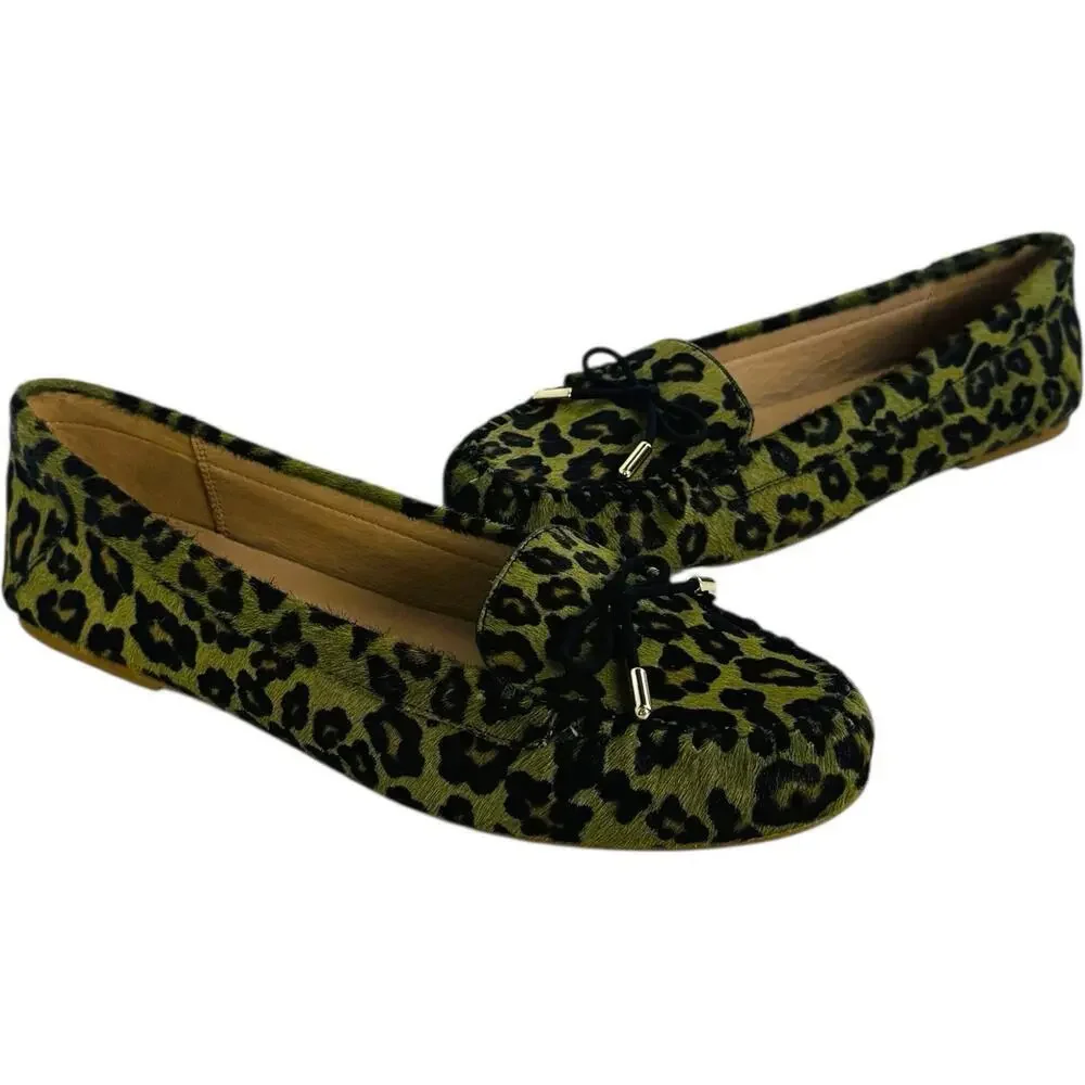 NEW Jack Rogers Calf Hair Millie Mocassin Bow Loafer Flat Green Black Size 8.5